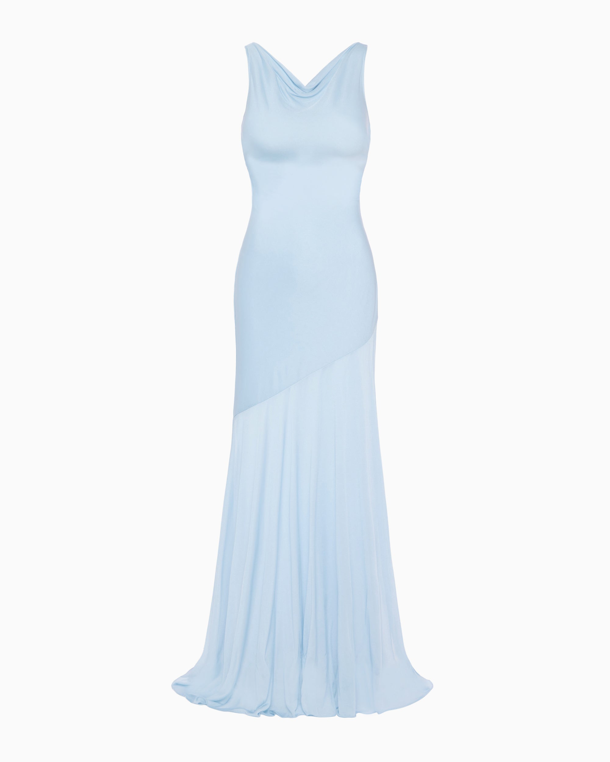 Sheer Draped Long Dress | Lt Blue