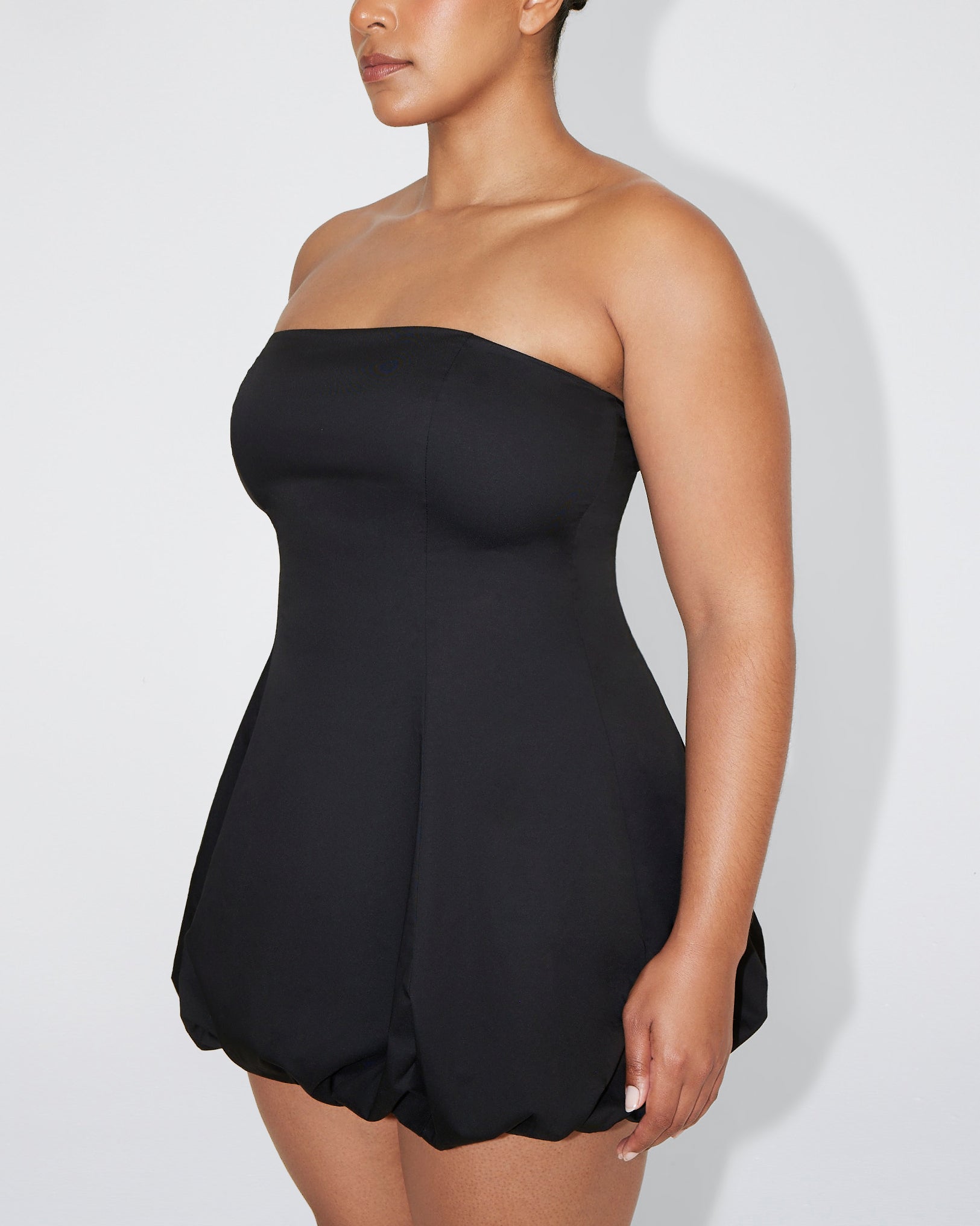 Poplin Bubble Mini Dress | Black