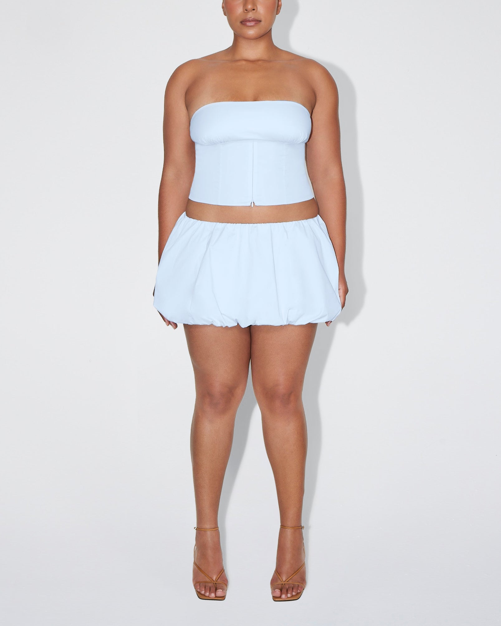 Poplin Bubble Mini Skirt | Ice Blue