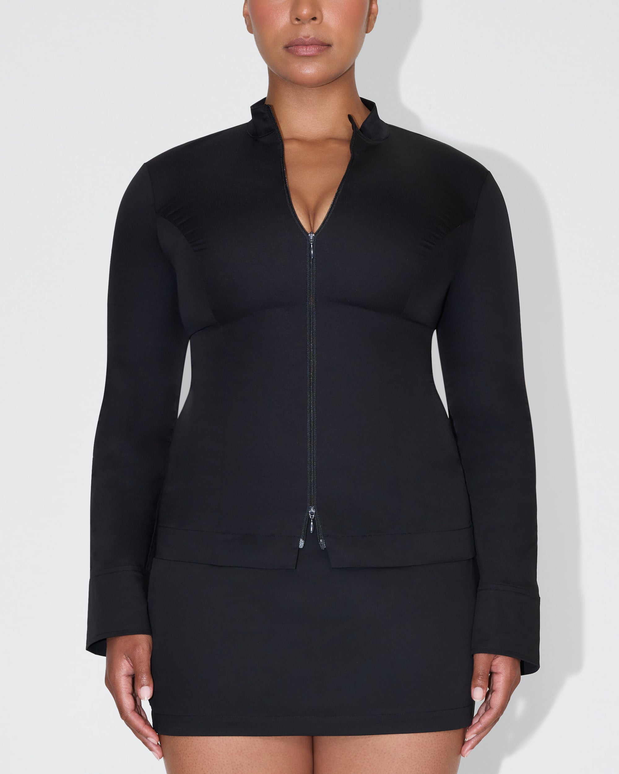 Poplin Long Zip Shirt | Black