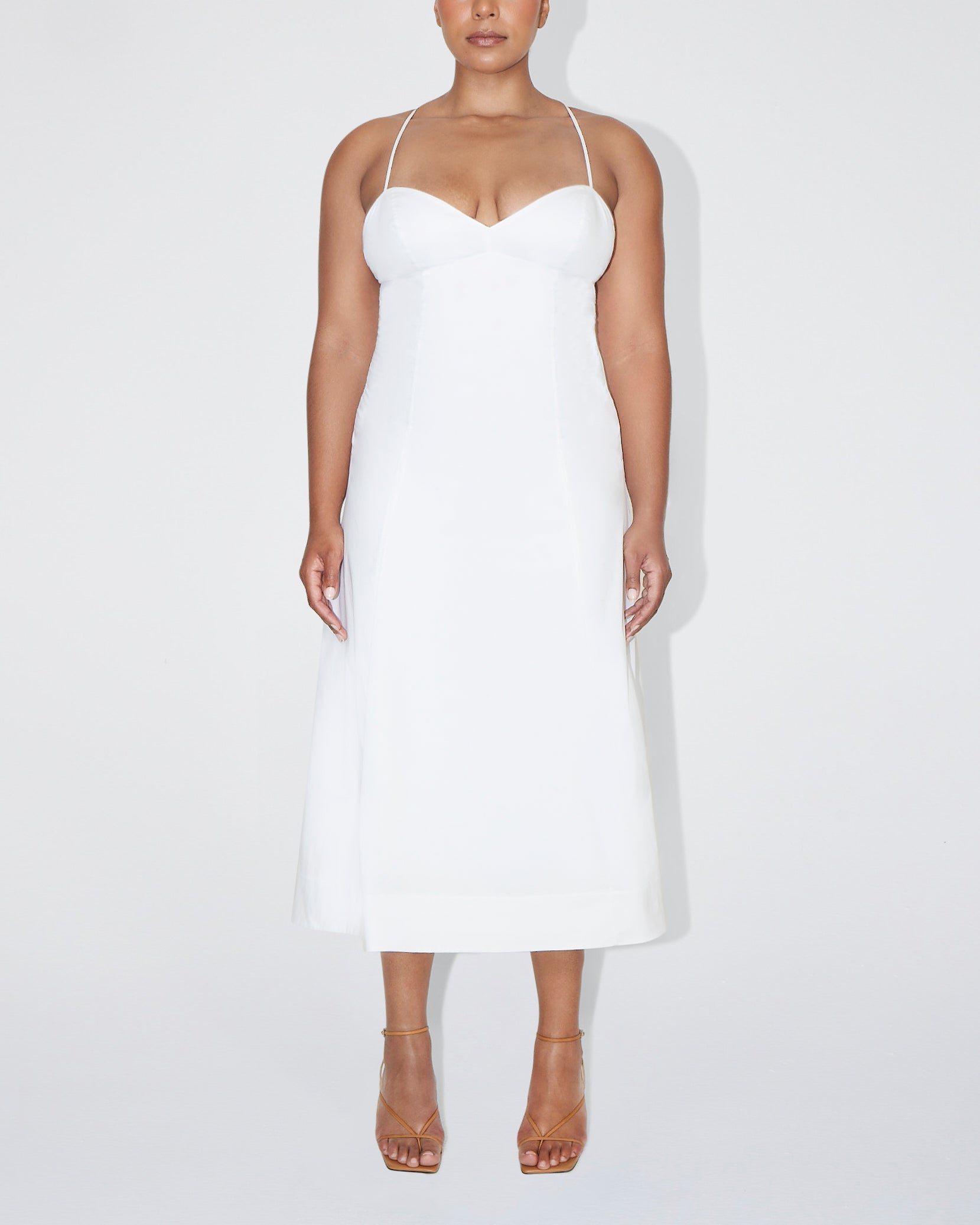 Poplin Low Back Midi Dress | White