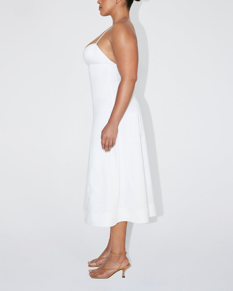 Poplin Low Back Midi Dress | White