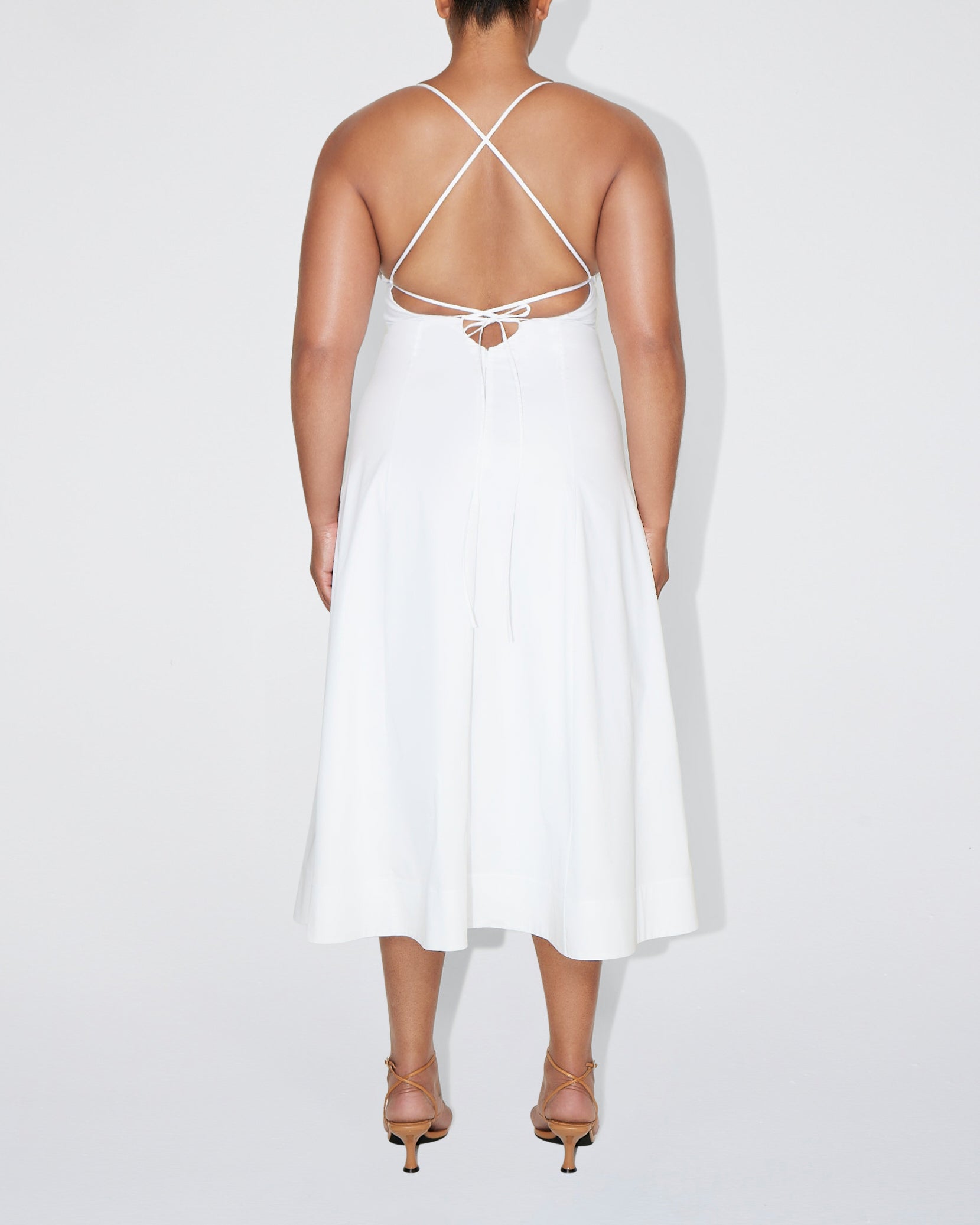 Poplin Low Back Midi Dress | White