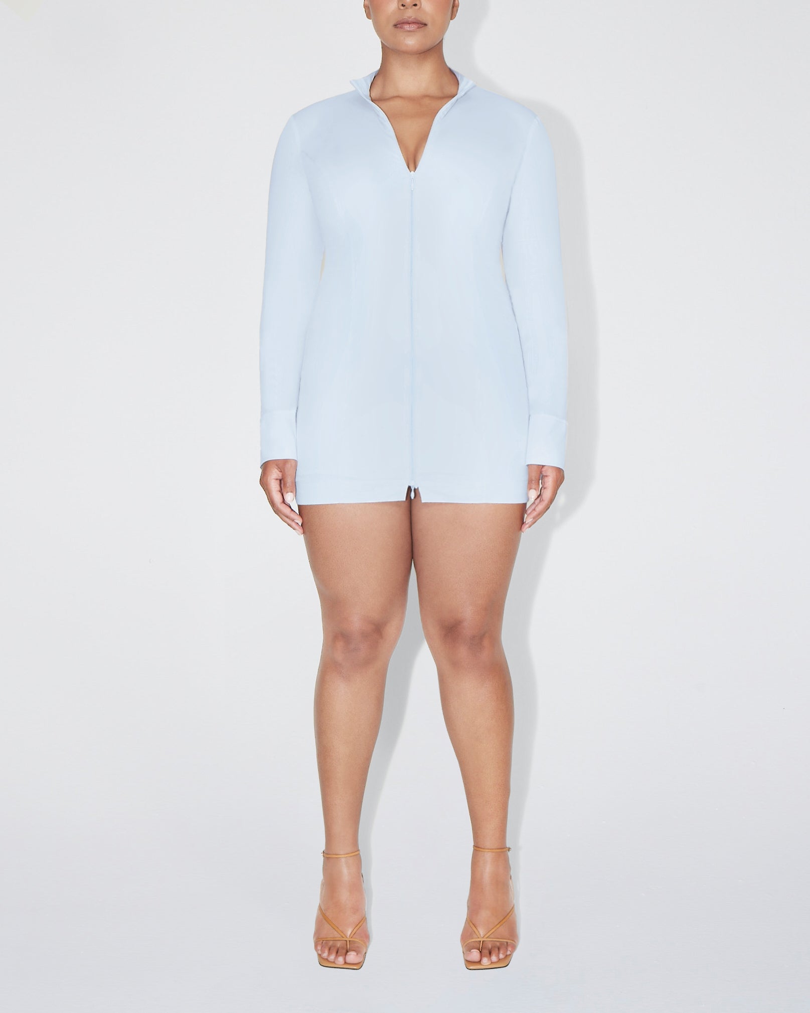 Poplin Zip Mini Dress | Ice Blue