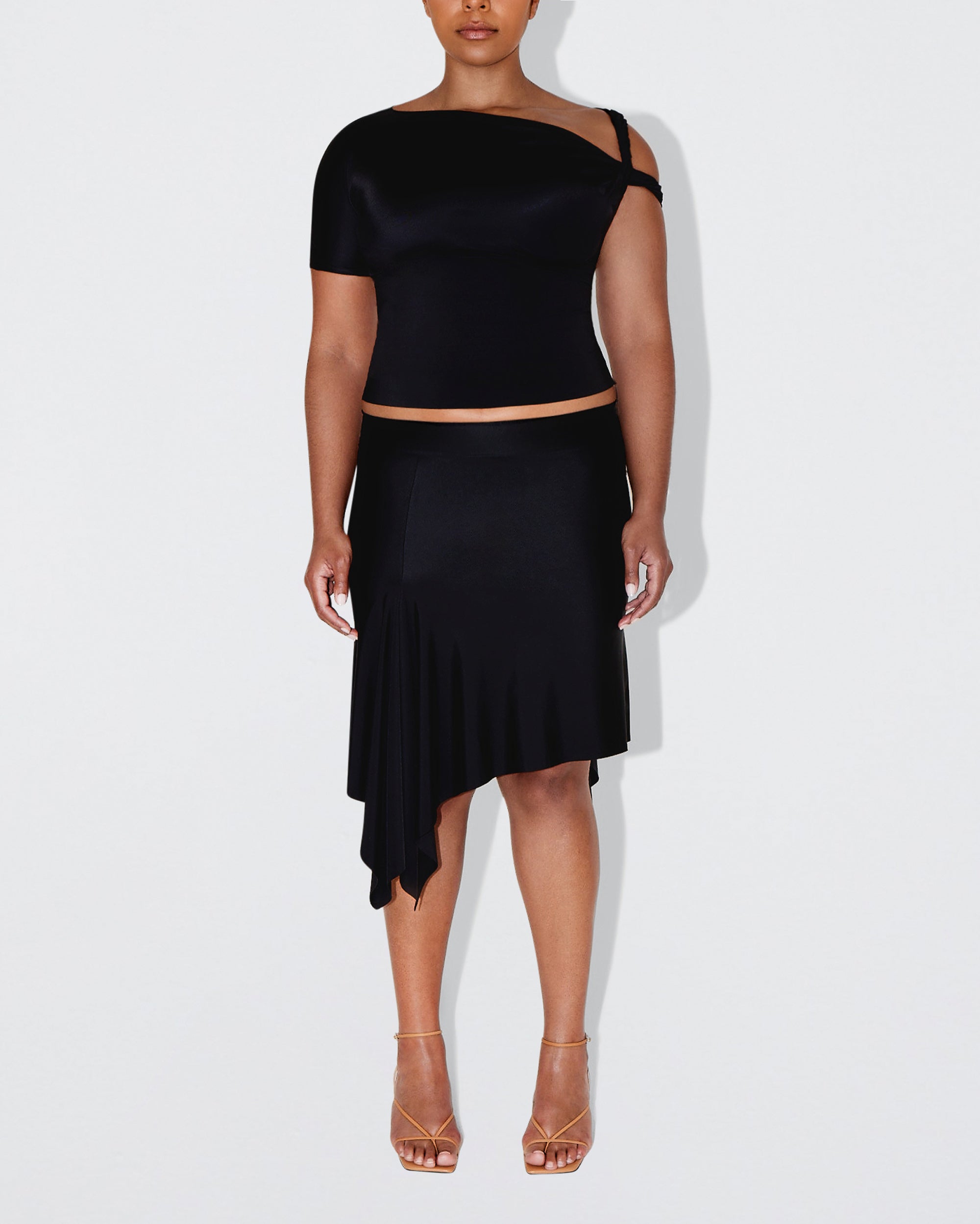 Sleek Stretch Asymmetrical Skirt | Black