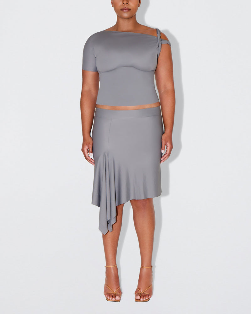 Sleek Stretch Asymmetrical Skirt | Steel Grey