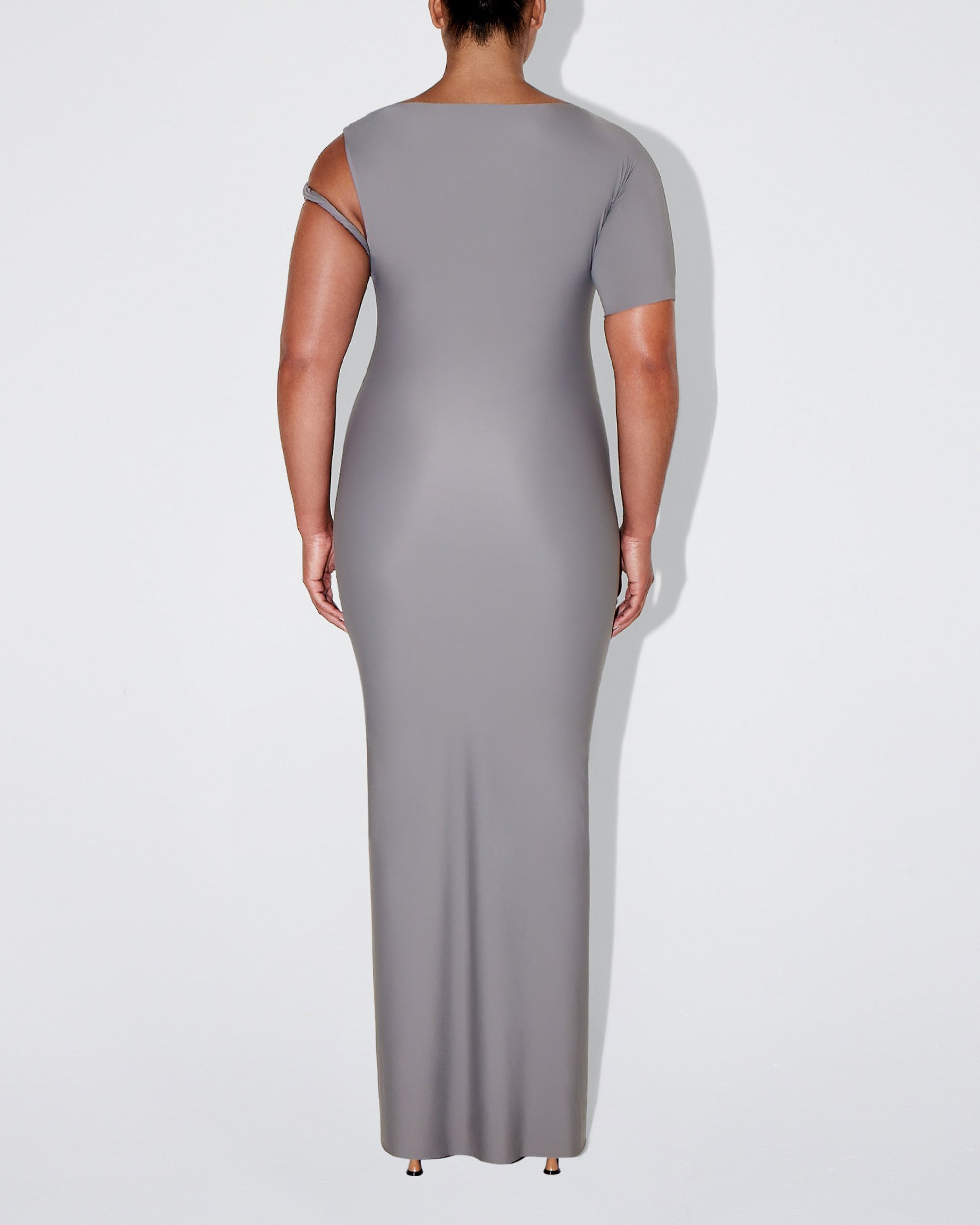 Sleek Stretch Twist Maxi Dress | Steel Grey