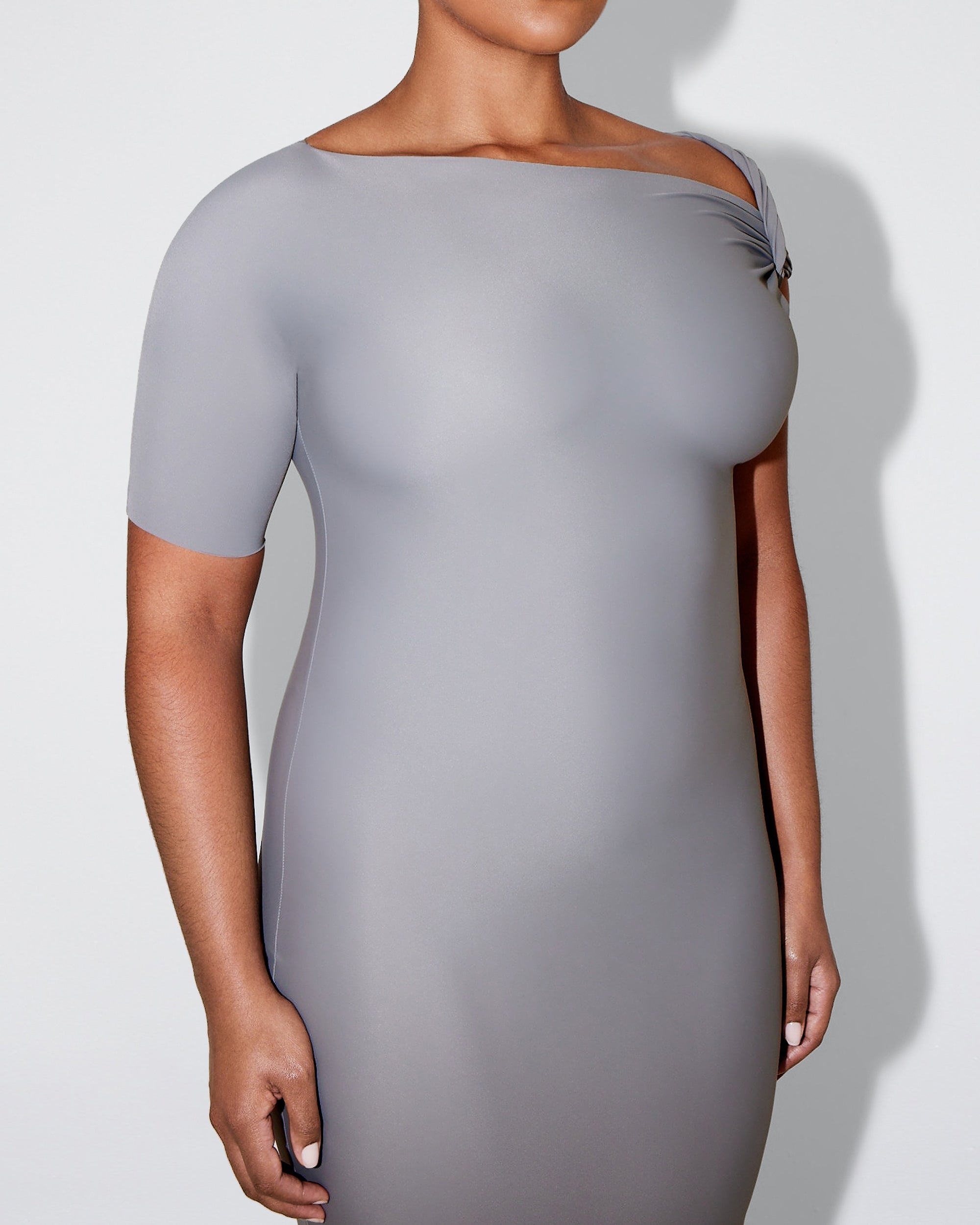 Sleek Stretch Twist Maxi Dress | Steel Grey