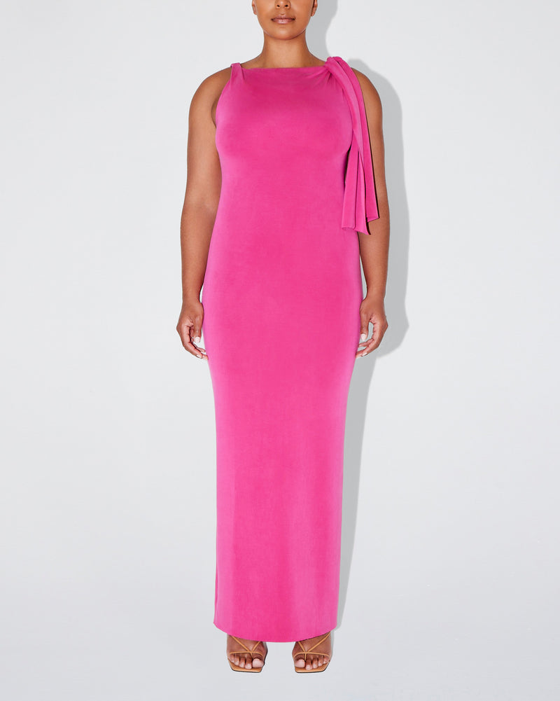 Sueded Stretch Knotted Maxi Dress | Fuchsia