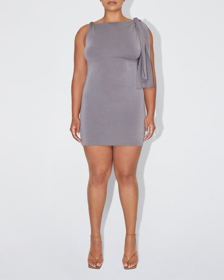 Sueded Stretch Knotted Mini Dress | Steel Grey