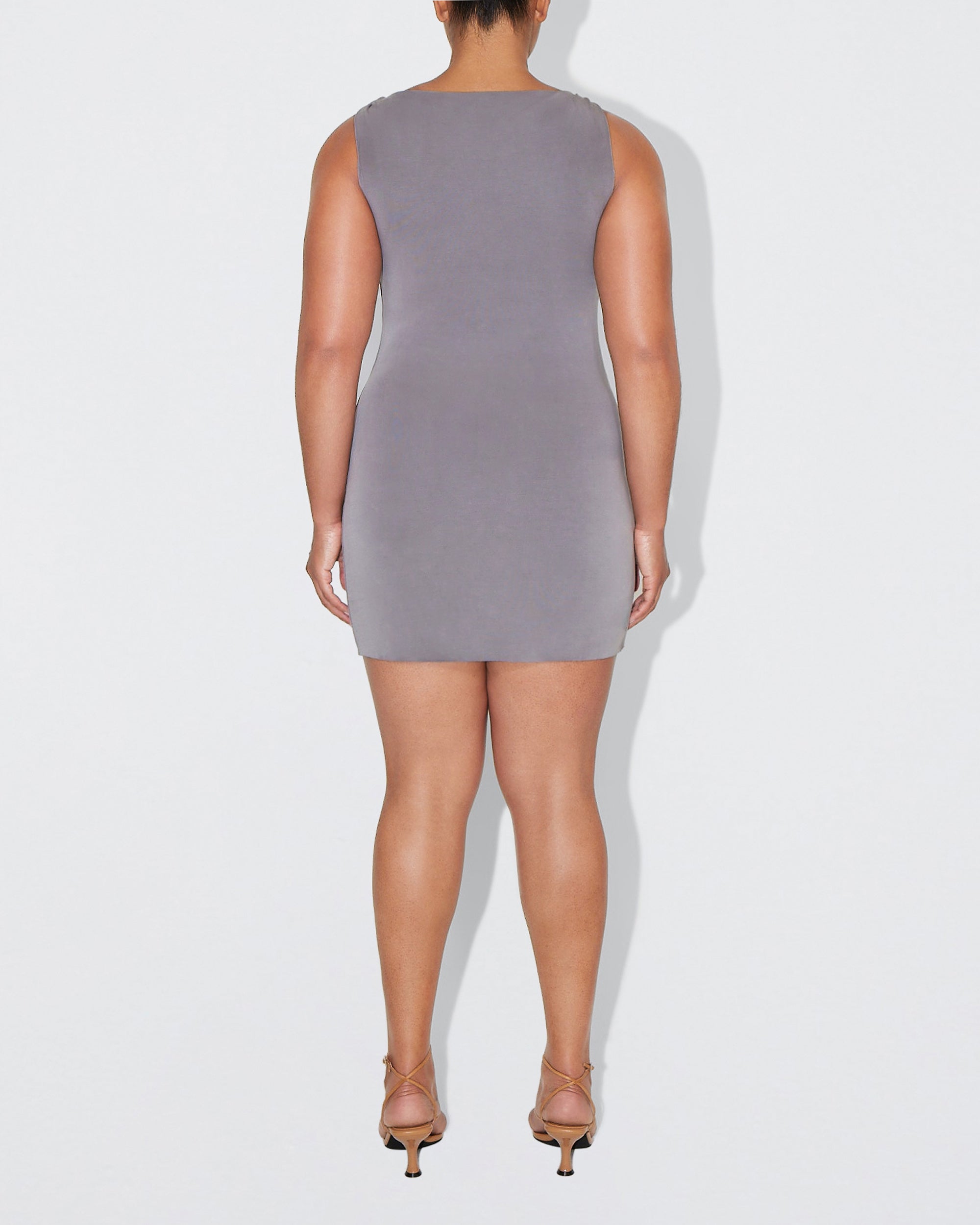 Sueded Stretch Knotted Mini Dress | Steel Grey