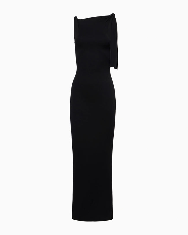 Sueded Stretch Knotted Maxi Dress | Black