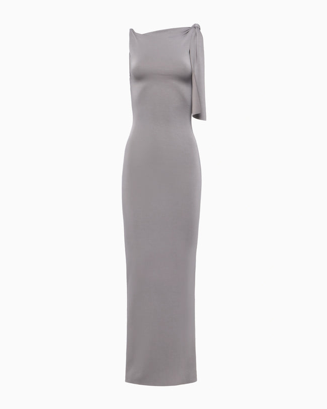 Sueded Stretch Knotted Maxi Dress | Steel Grey