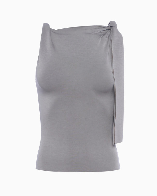 Sueded Stretch Knotted Top | Steel Grey