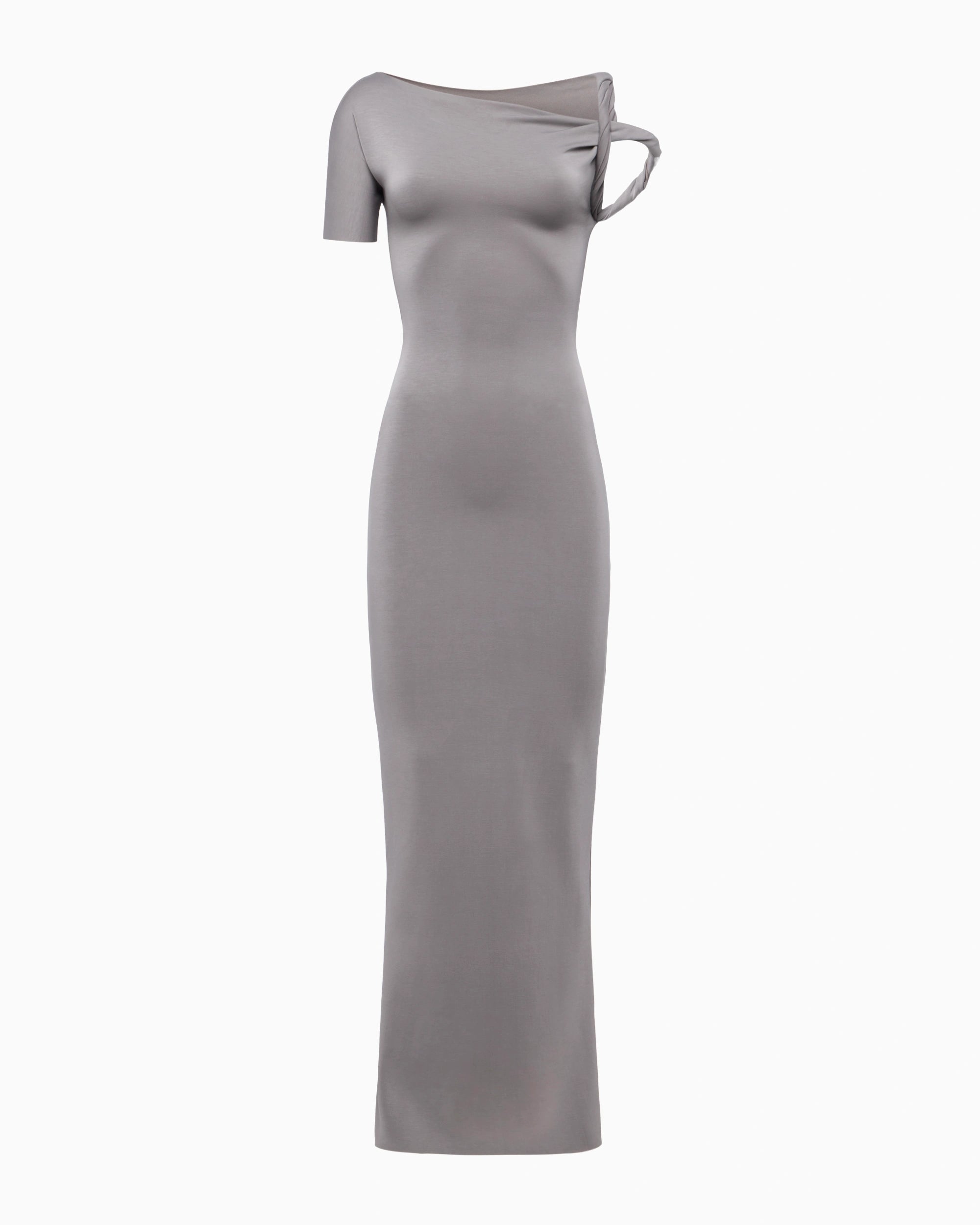 Sueded Stretch Twist Maxi Dress | Steel Grey