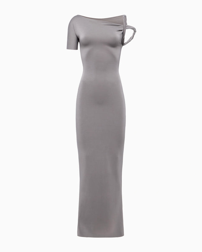 Sueded Stretch Twist Maxi Dress | Steel Grey