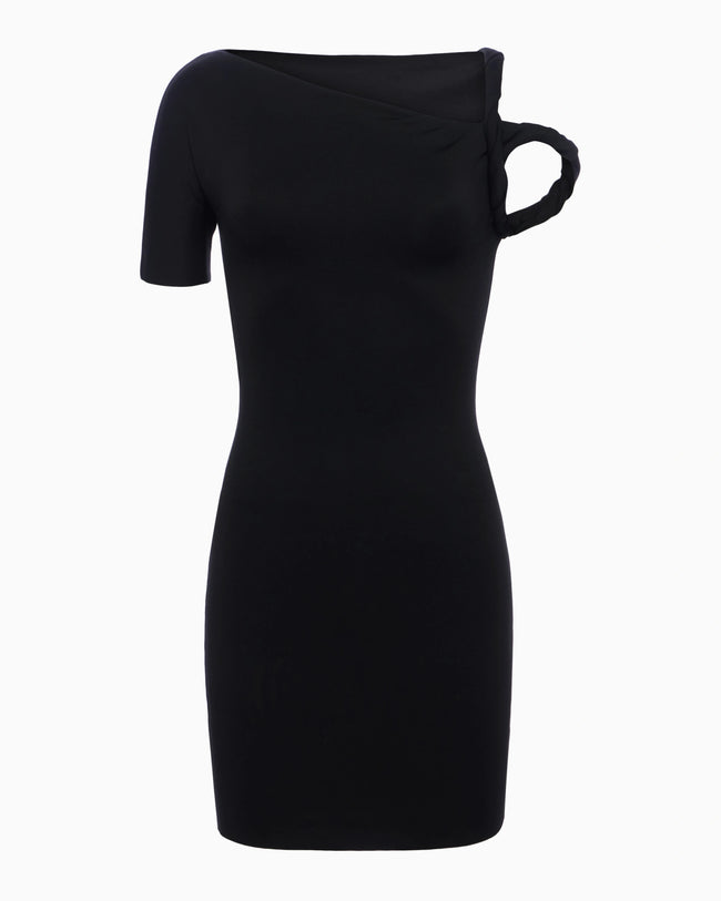 Sueded Stretch Twist Mini Dress | Black