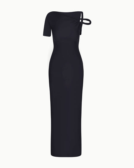 Sleek Stretch Twist Maxi Dress | Black
