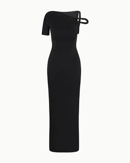 Sueded Stretch Twist Maxi Dress | Black