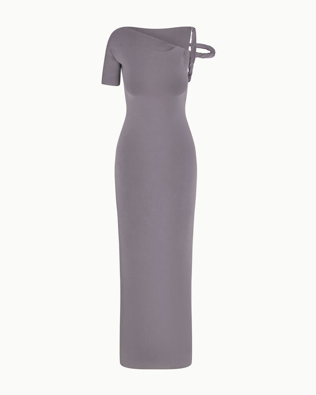 Sueded Stretch Twist Maxi Dress | Steel Grey