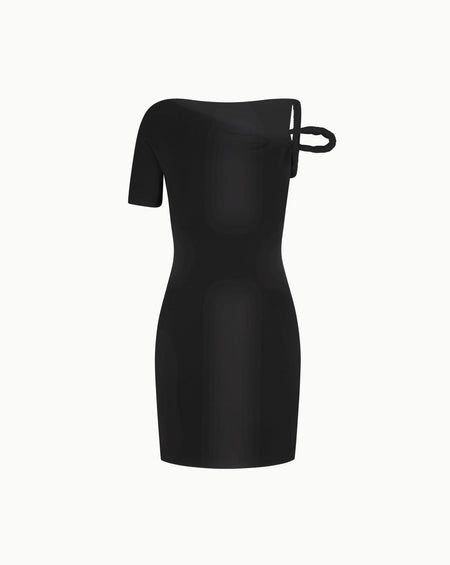 Sueded Stretch Twist Mini Dress | Black