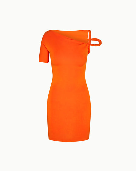 Sueded Stretch Twist Mini Dress | Papaya