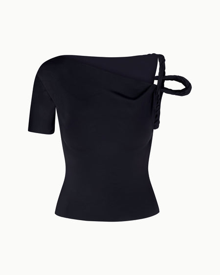 Sueded Stretch Twisted Top | Black