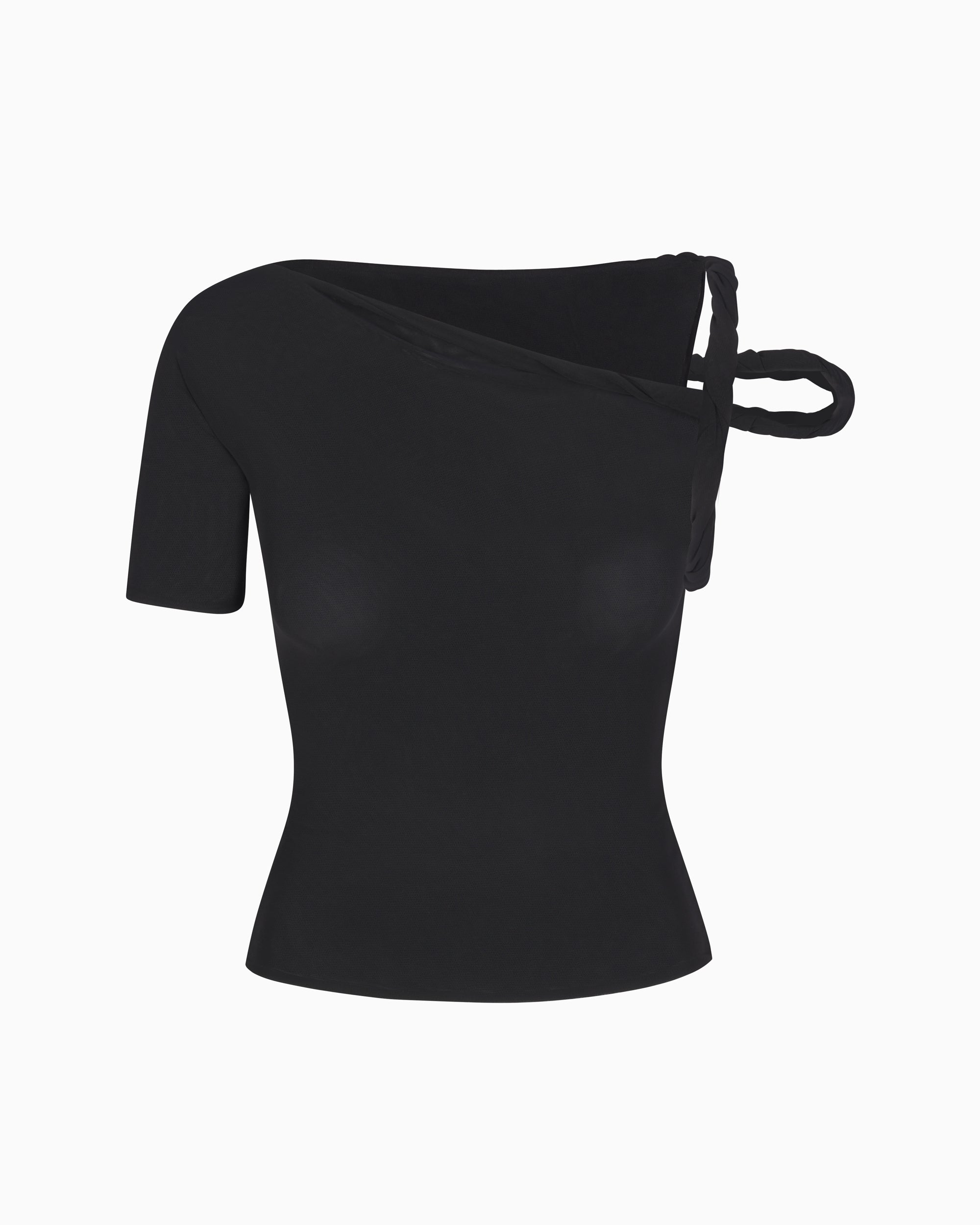 Mesh Stretch Twisted Top | Black